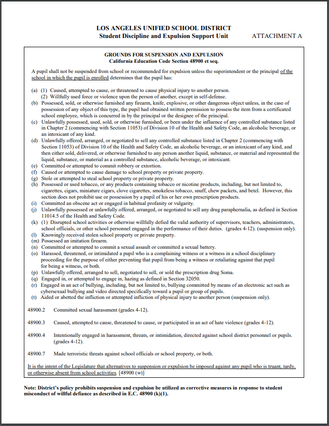 Grounds for Suspension and Expulsion - Handout